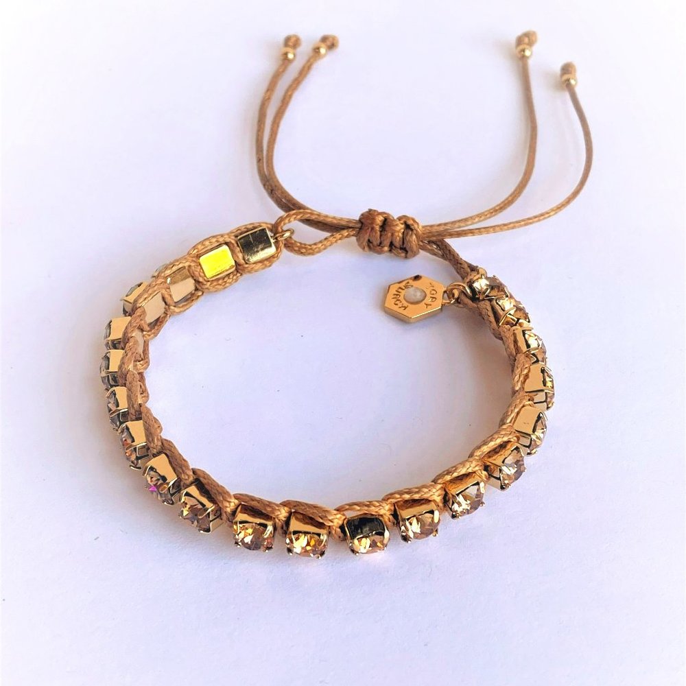 NWT Mixing Swarovski Crystals Corded Thread, Macramé Logo, Brown-Gold Bracelet